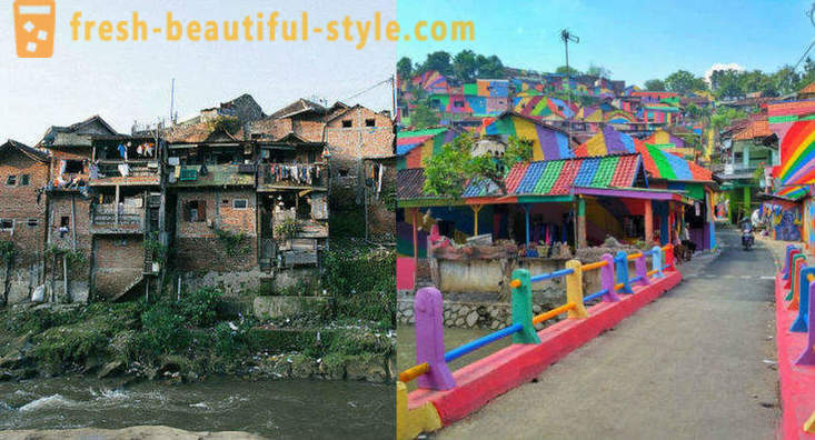 Domy v indonézskej dedine maľované vo všetkých farbách dúhy